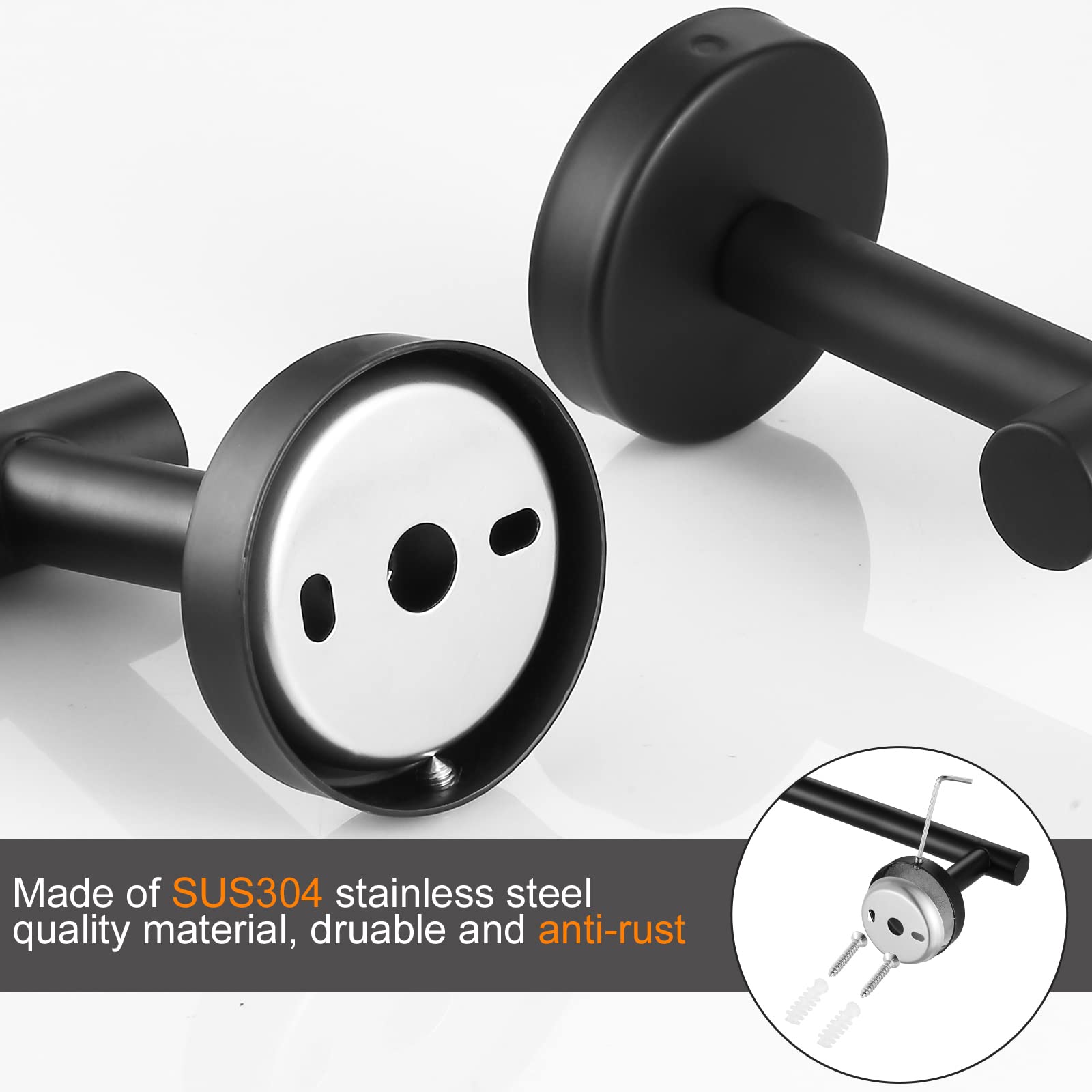 Hinmood Bathroom Hardware Set Black 10 Pieces, Towel Bar Set Matte Black Stainless Steel Towel Rack Set Includes 2Pcs 16 ' ' Tow